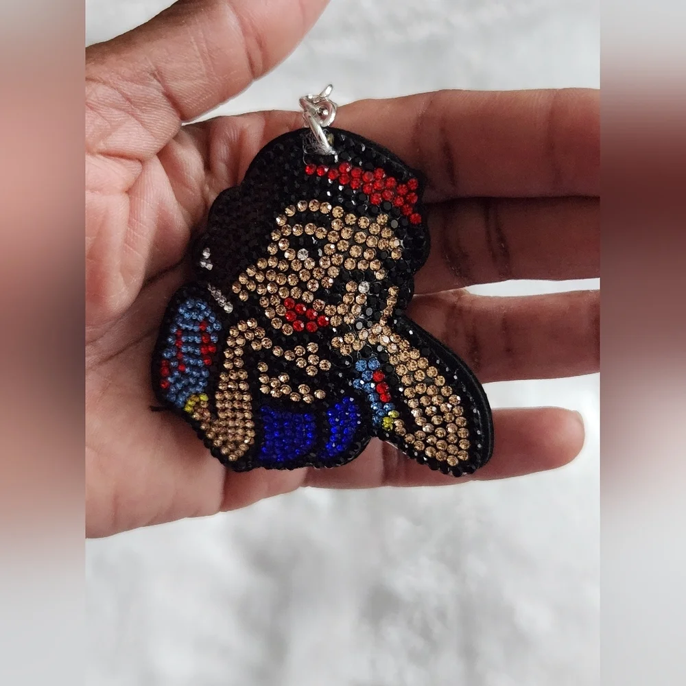 Snow White Sparkling Rhinestone Keychain with Tassel Bag Charm